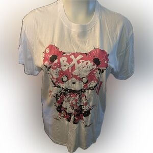 White T-Shirt with Pink Bear Graffiti Graphic